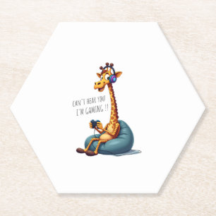 Funny Gamer Giraffe Gaming For Boys Men Video Game Paper Coaster