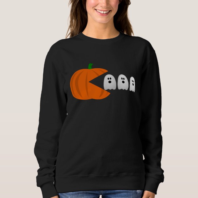 funny gamer halloween pumpkin ghosts retro sweatshirt (Front)