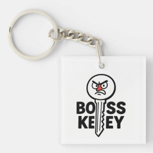 Funny Gamer Keychain – “Boss Key” Cartoon Design