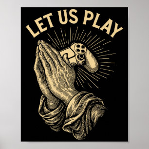 Funny Gamer Prayer Pun Video Game Controller Retro Poster