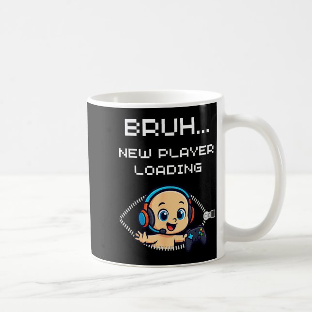 Funny Gamer Pregnancy Announcement – Bruh New Play Coffee Mug (Right)