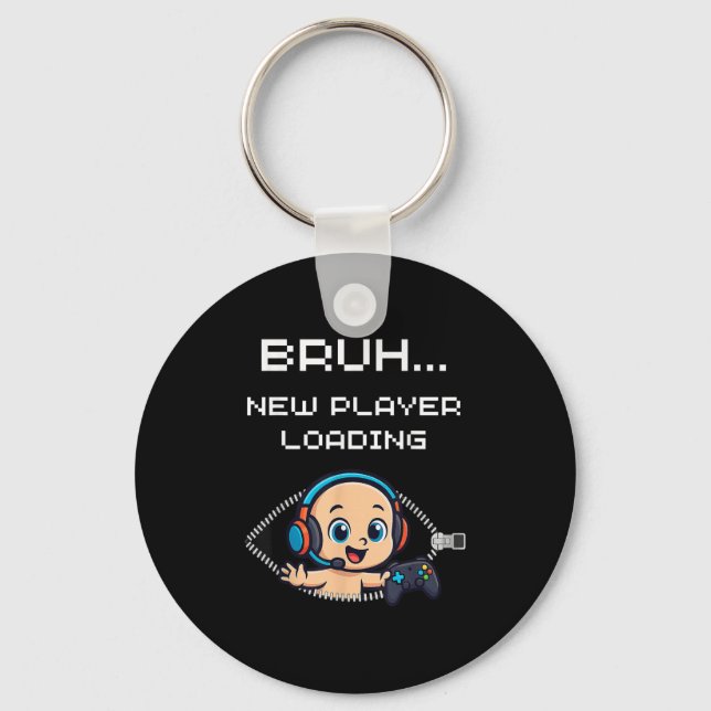 Funny Gamer Pregnancy Announcement – Bruh New Play Key Ring (Front)