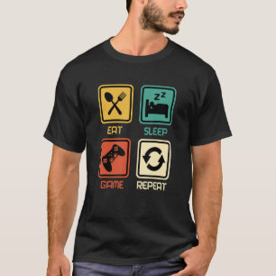 Funny Gamer Quote Eat Sleep Game Repeat, Cool Vint T-Shirt