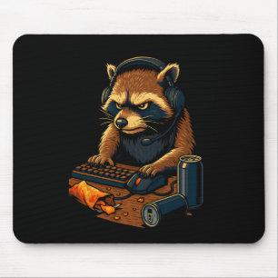 Funny Gamer Raccoon With Headset Mouse Pad