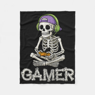 Funny Gamer Skeleton Gamer Teen Boys Video Gaming  Fleece Blanket