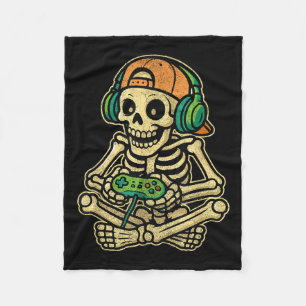 Funny Gamer Skeleton Gamer Teen Boys Video Gaming  Fleece Blanket