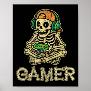 Funny Gamer Skeleton Gamer Teen Boys Video Gaming  Poster