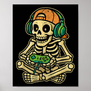 Funny Gamer Skeleton Gamer Teen Boys Video Gaming Poster