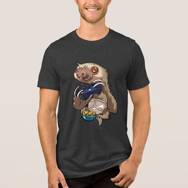 Funny Gamer Sloth Playing Console Games Cartoon Tri-Blend Shirt (Front)