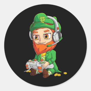 Funny Gamer St Patricks Day Shirt Kids Boys Men Vi Classic Round Sticker