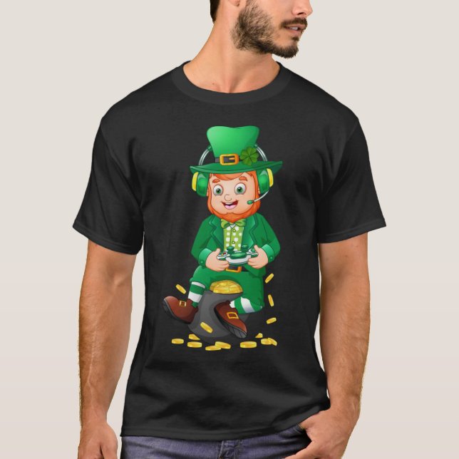 Funny Gamer St Patricks Day Video Game Kids Boys M T-Shirt (Front)