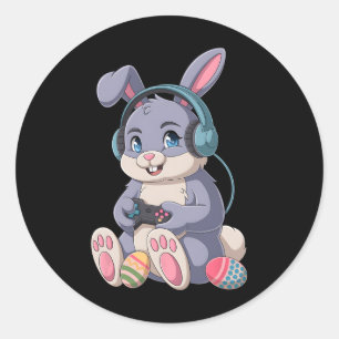 Funny Gaming Bunny Easter Gamer Rabbit Video Game Classic Round Sticker