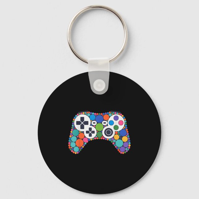 Funny Gaming Controller Polka Dot Video Gamers Dot Key Ring (Front)