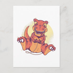 Funny Gaming Dinosaur T-Rex Gamer Cool Kids Adults Postcard