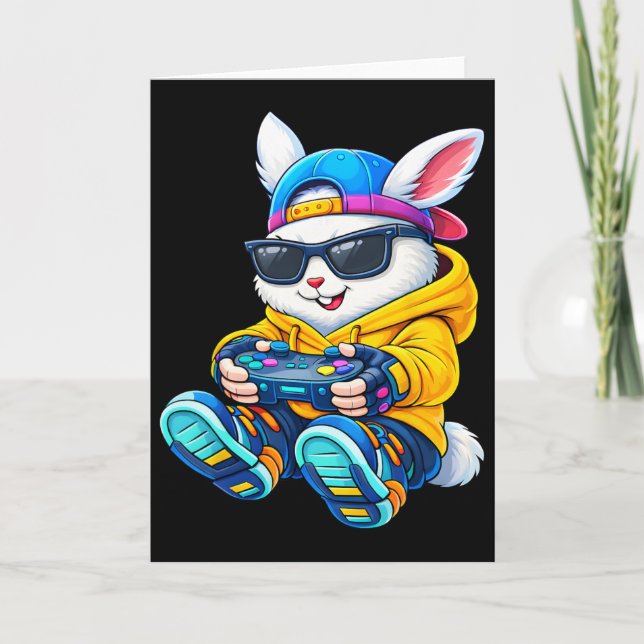Funny Gaming Game Rabbit Easter Men Boy Kid  Card (Front)