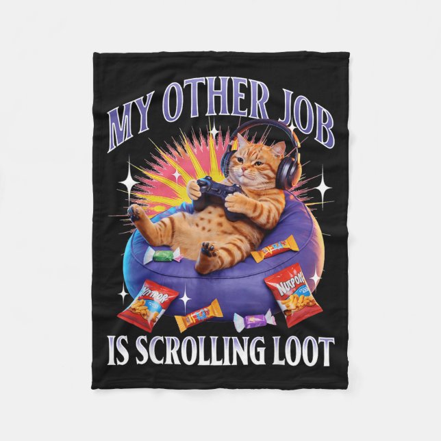 Funny Gaming Gamer Cat  Fleece Blanket (Front)