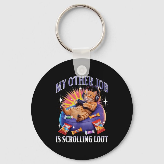 Funny Gaming Gamer Cat  Key Ring (Front)
