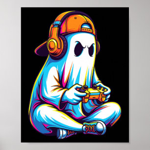 Funny Gaming Ghost With Headset And Controller Boy Poster