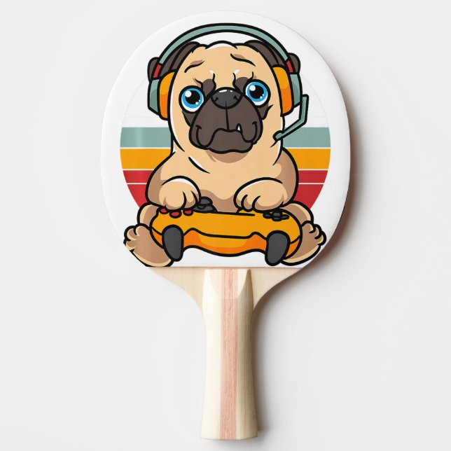 Funny Gaming Pug Dog Pet Lover Gamer  Ping Pong Paddle (Front)