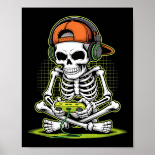Funny Gaming Skeleton Halloween Skeleton Gamer Vid Poster