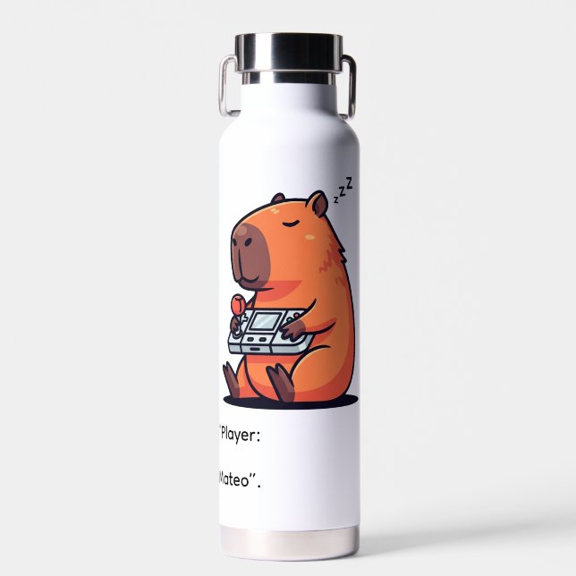 Funny Gaming Thermos – Capybara Retro Style Water Bottle (Front)