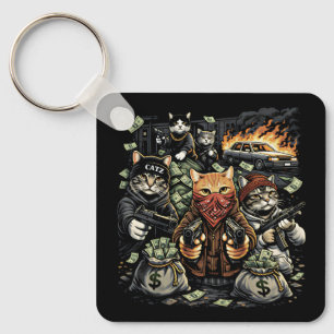 Funny Gangster Cats Street Feline Crew Key Ring
