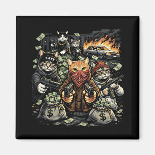 Funny Gangster Cats Street Feline Crew Magnet