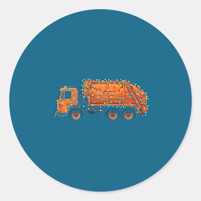 Funny Garbage Truck Christmas Graphics Lights Love Classic Round Sticker (Front)