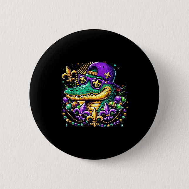 Funny Gator Mardi Gras  6 Cm Round Badge (Front)