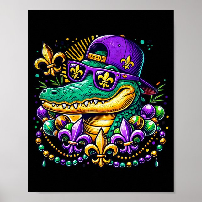 Funny Gator Mardi Gras  Poster (Front)