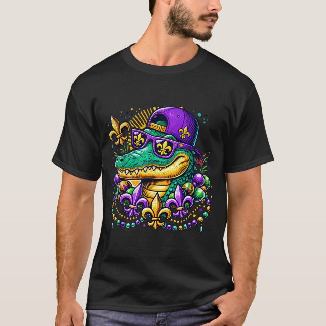 Funny Gator Mardi Gras  T-Shirt (Front)