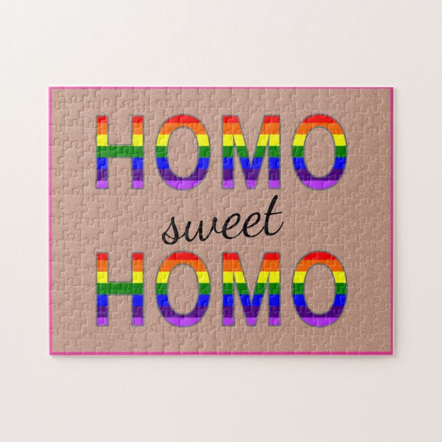 Funny Gay Homo Sweet Homo Challenge Pink Border Jigsaw Puzzle (Horizontal)