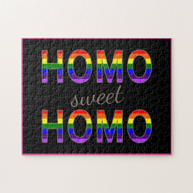 Funny Gay Homo Sweet Homo Pink Border Challenge Jigsaw Puzzle (Horizontal)