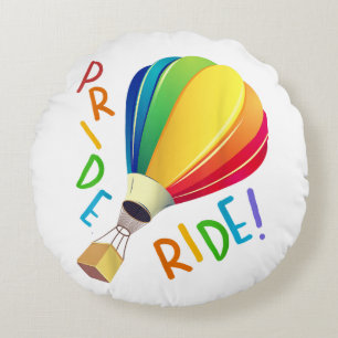 Funny Gay Pride Hot Air Balloon Rainbow Ride Gays Round Cushion