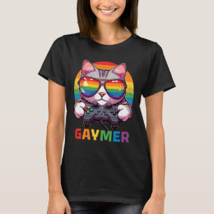 Funny Gaymer Cat Gamer Lgbtq Pride Rainbow Video G T-Shirt