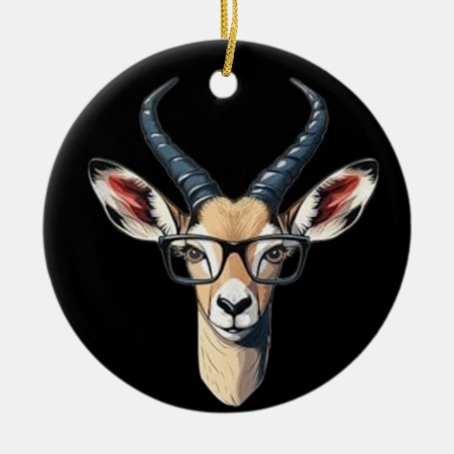 Funny gazelle face for safari and spectacles lover ceramic ornament (Front)