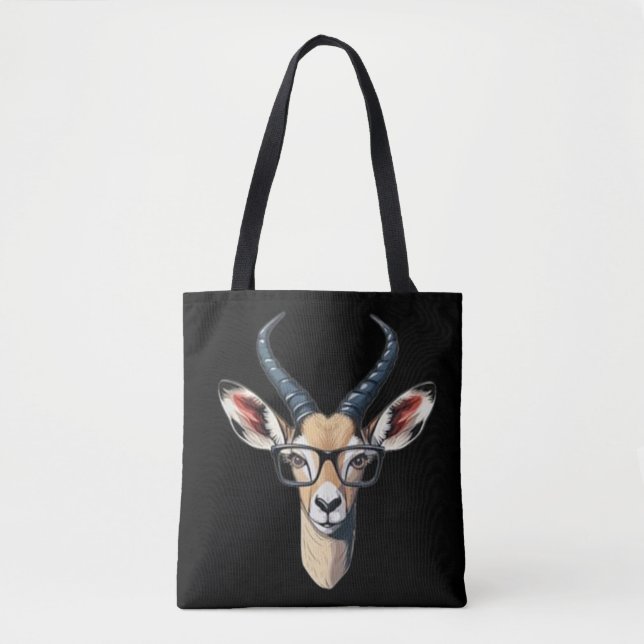 Funny gazelle face for safari and spectacles lover tote bag (Front)
