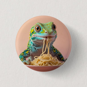 Funny Gecko Eating Spaghetti 3 Cm Round Badge