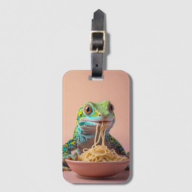 Funny Gecko Eating Spaghetti  Luggage Tag (Front Vertical)