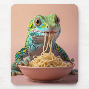 Funny Gecko Eating Spaghetti  Mouse Pad