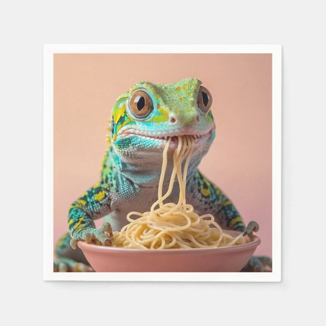 Funny Gecko Eating Spaghetti  Napkin (Front)
