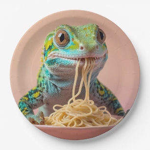 Funny Gecko Eating Spaghetti Paper Plate