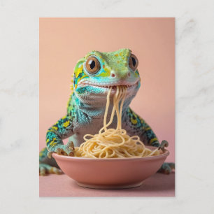 Funny Gecko Eating Spaghetti  Postcard