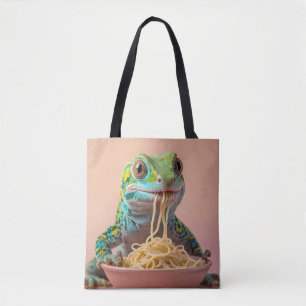 Funny Gecko Eating Spaghetti Tote Bag
