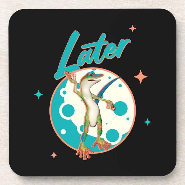 Funny Gecko Later Procrastination Humour Coaster (Front)