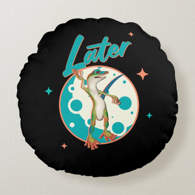 Funny Gecko Later Procrastination Humour Round Cushion (Front)