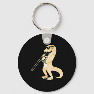 Funny Gecko Wearing Sungles Playing Trombone Lizar Key Ring