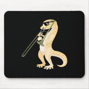 Funny Gecko Wearing Sungles Playing Trombone Lizar Mouse Pad