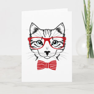 Funny Geek Bowtie Cat Pet Holiday Card