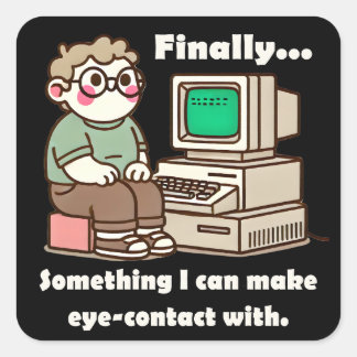 Funny Geek Cartoon – Nerd Humor Computer Lover Square Sticker